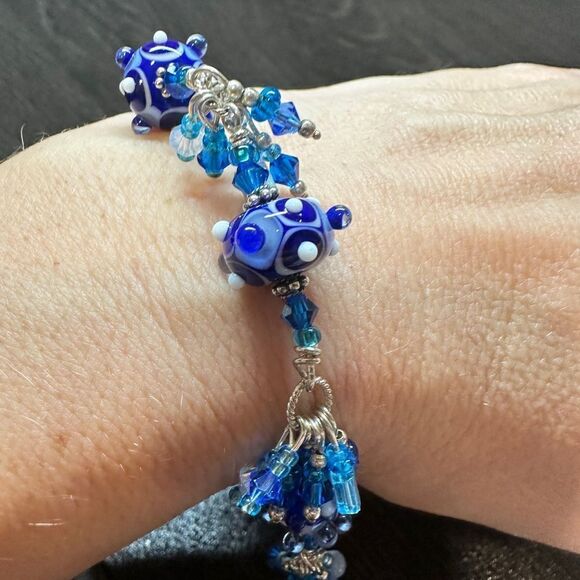 Vintage blue hand-blown glass and sterling silver bracelet, pendant bundle! - Picture 8 of 16